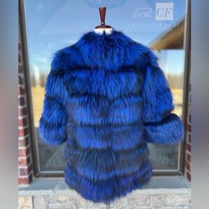 S/M NEW Blue Dyed Silver Fox Fur Coat Jacket Vest Real Fur Genuine Fox Fur